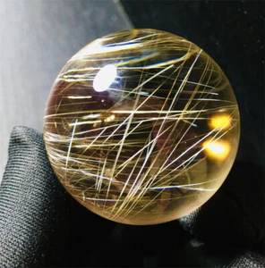 Top Natural Hair Crystal Rutilated Quartz Ball Healing Crystal Reiki Sphere 41mm - Picture 1 of 6