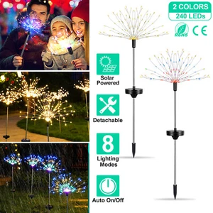 2Pcs Solar Firework Starburst Lights 240 LED Fairy Lamp Stake Garden Path Decor - Picture 1 of 15
