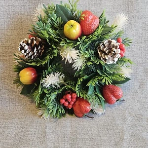 Vintage Plastic Ring Wreath Pinecone Apples Strawberry Centerpiece Candle Ring - Picture 1 of 7