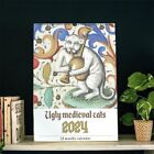 2024 Ugly Medieval Cat Calendarr Paper Cat Paintings Wall Calendar  Home
