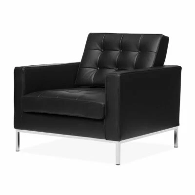 Silla con botones acolchada estilo loft de diseño clásico en cuero genuino negro o blanco Foto 1 de 4