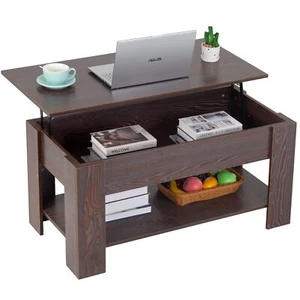 FDW Lift Top Coffee Table Espresso Hidden Compartment & Storage Shelf	 - Picture 1 of 8