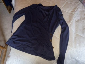 Ladies Unbranded Blue V Neck Top Long Sleeve Size 12/14 Cross Over Detail - Picture 1 of 3