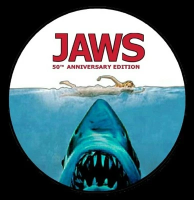 JAWS 50th. ANNIVERSARY - Pinback Button or Fridge Magnet, 2 1/4" Ø