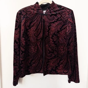 Whimsigoth Black Red Velvet Jacket Womens 14 Gothic Holiday Sparkle Witchy Dark - Picture 1 of 9