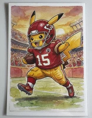Pikachu Pokemon Kansas City Chiefs KC Football Original Fan Art Print