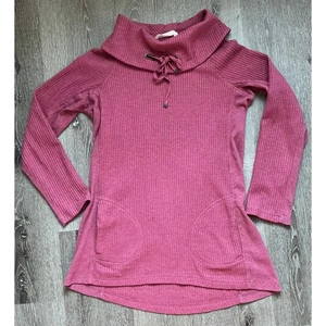 Soft Surroundings Red/Maroon Waffle Knit Thermal Cowl Neck Tunic Top XS Pockets - Picture 1 of 7