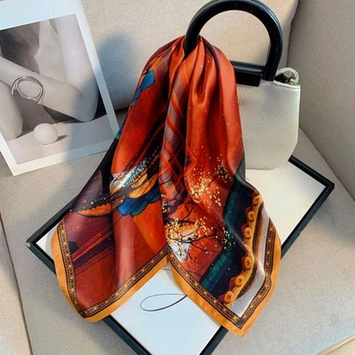 100% Silk 27" Square Scarf Women Neckerchief Wrap Kerchief Vintage Chinese Style - Image 1 of 4