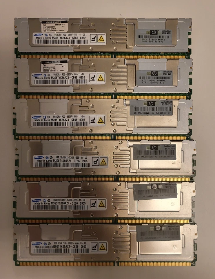 48GB 6 x 8GB Samsung  M395T1K66AY4-CE66 PC2-5300F ECC 2R Server-RAM - Bild 1 von 1
