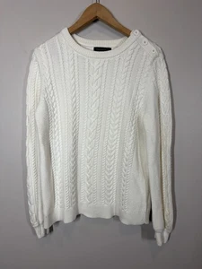 Maglione Banana Republic bianco maglia cavo taglia L bottoni spalla classico accogliente - Foto 1 di 9