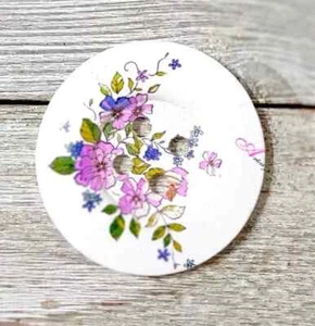 large wood sewing button 4 holes 2 inch purple pink flower USA seller - Picture 1 of 2
