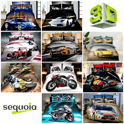 Sport Cars Motorbikes Bedding Set 100% Cotton Duvet Quilt Cover UK Sizes - Photo 1/4