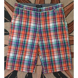 Nautica Boys Orange and Purple Madras Plaid Jordyn Shorts size 16 - Picture 1 of 4