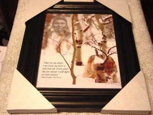 INDIANER UND WOLFSHÄUPTLING JOSEPH 11 X 13 MDF GERAHMTES BILD (SCHWARZER FARBRAHMEN) - Bild 1 von 2