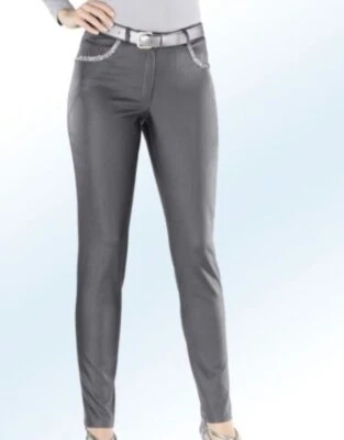 Pantaloni elasticizzati 5 tasche lucidi elasticizzati bengalina laminati grig... - Immagine 1 di 3