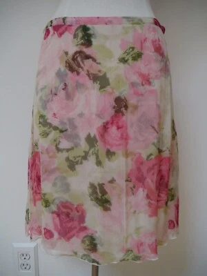 NUEVO BLUMARINE Marfil Rosa Verde Floral Doble Capa Seda Gasa Falda Italiana 40 Foto 1 de 4