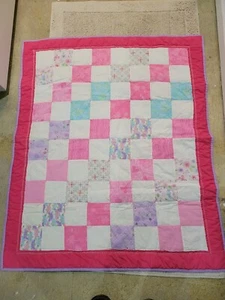 Handmade Patchwork Crib Quilt Throw Blanket Butterflies Flowers - Picture 1 of 6