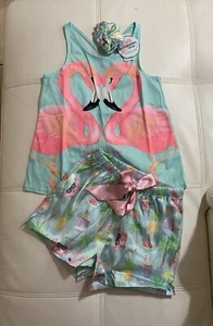 Girls Justice feeling flamingood pajama set summer 3pcs size 7 - Picture 1 of 2