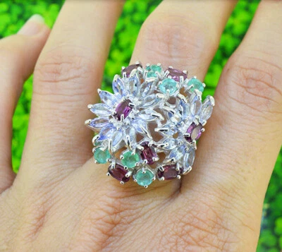 Bold Style Amazing Multi Color & Shape Gemstones Cluster Women's Party Fine Ring - Image 1 of 4