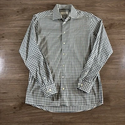 Camisa de vestir grande manga larga ETON contemporánea 42 16 1/2 beige/verde a cuadros Foto 1 de 4