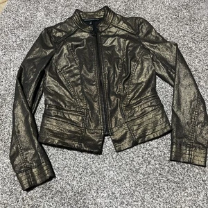 White House Black Market Gold Metallic Biker Moto Jacket Size 6 - Picture 1 of 9