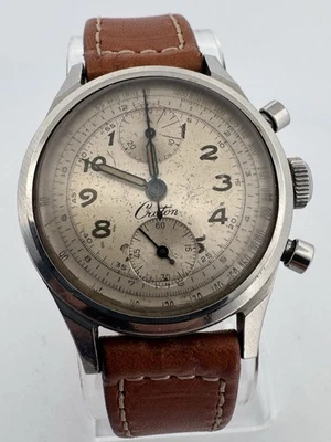 Reloj para hombre CROTON 2 contadores cronógrafo esfera árabe Valjoux 77 manual 1950 SS Foto 1 de 4