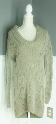 Vestido Suéter DIESEL Lana Alpaca Grueso Tejido Abierto Capucha Cuello Madera a la Deriva M Midi Foto 1 de 4