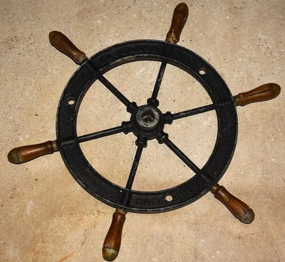  Antique Steel Thomas Laughlin 20" Steam Ship Wheel Mahogany Handles - Image 1 of 4