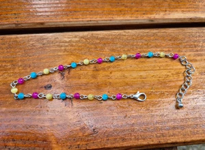 Modeschmuck Fußkettchen bunte Perlen Gelb, Cyan und Magenta etwa 23 bis 27 cm - Bild 1 von 9