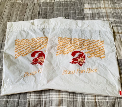 Vintage Tampa Bay Buccaneers Bucs Fan Pack Set 2 Plastic Bags Mascot Season Tick Cover