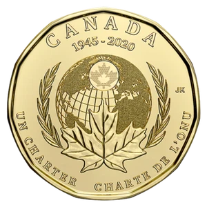 2020 Canada $1 Loonie 75th anniversary of UN Charter NON-COLOURED -- from roll - Picture 1 of 3
