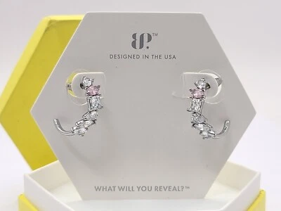 Bomb Party Earrings RBP5932 Totally Yours Rose Quartz CZ Hematite Plating - Imagem 1 de 4