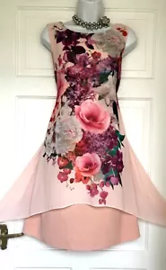 WALLIS GORGEOUS FLORAL PRINT OVERLAY OCCASION PARTY DRESS SIZE 14 petite - Picture 1 of 6