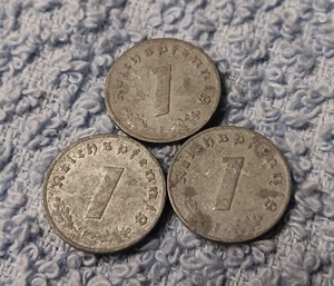 3 Damaged World War 2 1 Reichspfennig~ Germany, Has Flaws , See Photos!! - Picture 1 of 13