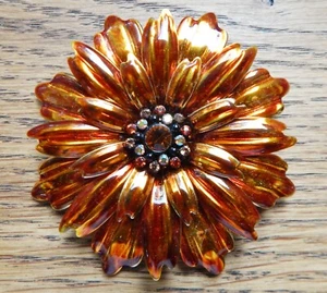 Joan River Orange Enameled Large Floral Sunflower Brooch - Picture 1 of 8