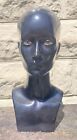 Vintage Plaster Male Black Mannequin Head Neck GW16 Mid-late 20th Cen. 17”