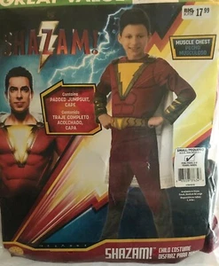 dc comics Shazam costume halloween bambino S 4-6 tuta imbottita mantello nuovo com - Foto 1 di 7