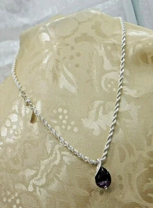 1990s Signed Worthington 18" Necklace Silverplate Twisted Chain Amythest Pendant - Picture 1 of 8