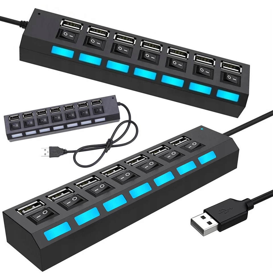 USB 3.0/2.0 Hub 4-7Port Splitter USB Verteiler Super Speed Adapter PC USB Laptop - Bild 1 von 4