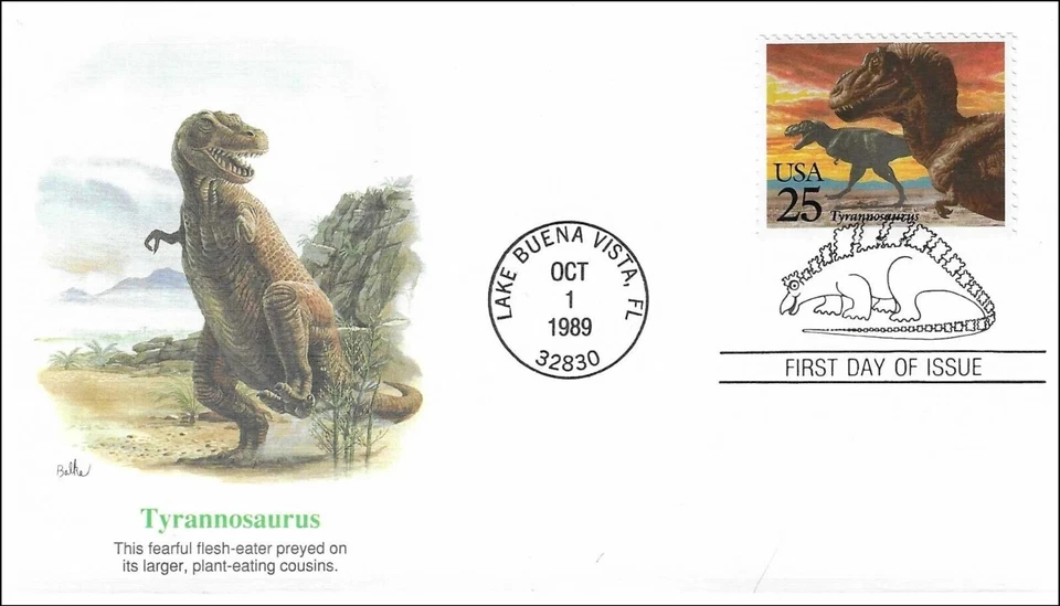 TYRANNOSAURUS SWAMP DWELLER  DINOSAUR 1989 FLEETWOOD CACHET FDC VF UNADDR - Image 1 of 1