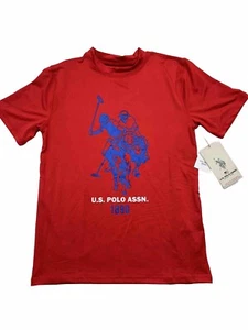 US Polo Assn Boys Red And Blue UPF 50 Rash Guard Swim Shirt Large 10-12 - Picture 1 of 11