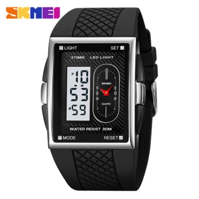 SKMEI Men Digital Watch Rectangle Countdown LED Light Electronic Wristwatch Boys - Image 1 of 4