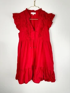 CAROLINE CONSTAS New York Solid Bright Red Shirred Dress Size Medium Sexy - Picture 1 of 9