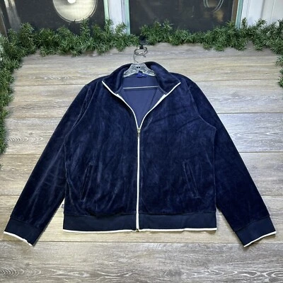 Chaqueta de Terciopelo Talla Extra Grande XL Azul Marino Cremallera Completa Sudadera, Bolsillos Chapas Foto 1 de 4