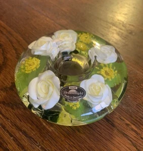 Dreamlight TraumLicht Hand Blown Glass Tealight Candle White Roses  Germany NEW - Picture 1 of 19