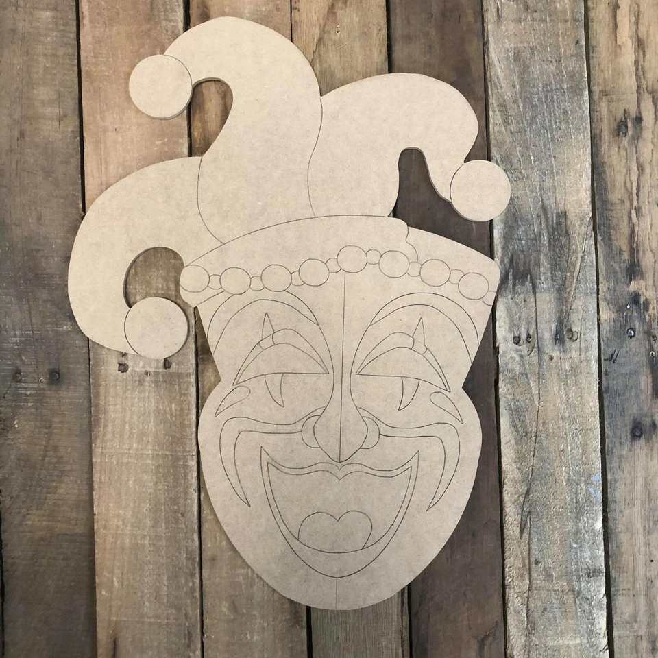 Máscara de Mardi Gras con Sombrero, Recorte de Madera, Grabado Hágalo Usted Mismo Artesanía, Pintura de Madera por Línea Foto 1 de 1