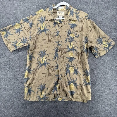 Camisa Bambú Cay Para Hombres XL Marrón Estampado Piña Abotonada Hawaiana Playa Tropical Foto 1 de 4