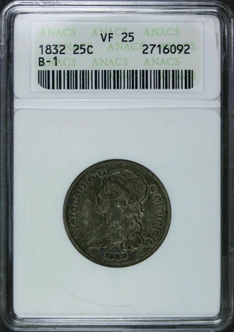 1832 Capped Bust Quarter ANACS VF25 Cover