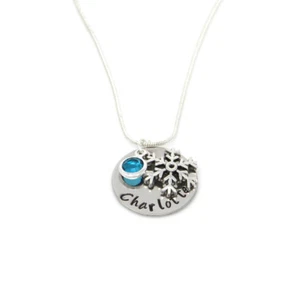 Personalised Frozen Snowflake Necklace with Birthstone Charm - Gift Boxed - Picture 1 of 5