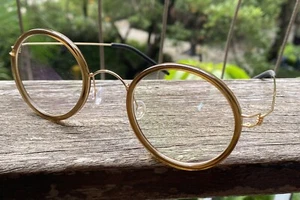 Round Glasses Frame Men Brown Round Eyeglasses New Titanium Gold Eye Glasses - Picture 1 of 10